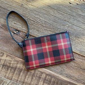 Red and Black Plaid Coach Leather Wristlet
